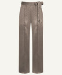 Dark Mink Front Pleated Satin Wide Legged Pants