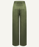 Olive Front Pleated Satin Wide Legged Pants