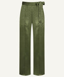 Olive Front Pleated Satin Wide Legged Pants