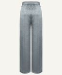 Pale Slate Front Pleated Satin Wide Legged Pants
