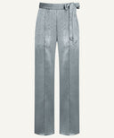 Pale Slate Front Pleated Satin Wide Legged Pants