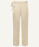 Wheat Gold Front Pleated Satin Wide Legged Pants