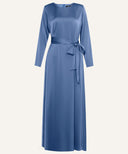 yale blue Classic A-line Satin Long Sleeves Maxi Dress