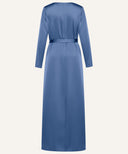 yale blue Classic A-line Satin Long Sleeves Maxi Dress