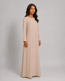Beige Button Down A-line Abaya