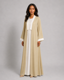 Beige Contrast Trim Cardigan Abaya Set