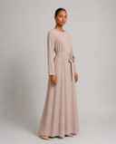 Biscotti Taupe Chiffon Classic A-Line Long Sleeve Maxi Abaya Dress