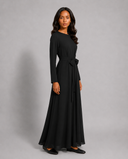 Black Chiffon Classic A-Line Long Sleeve Maxi Abaya Dress