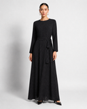 Black Polka Dot Chiffon Classic A-Line Long Sleeve Maxi Abaya Dress