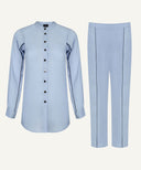 Blue Grey Contrast Piping Button Down Matching Set