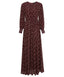 Burgundy Floral Pleated Long Sleeves Modest Maxi Dress