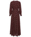 Burgundy Floral Pleated Long Sleeves Modest Maxi Dress