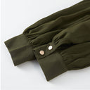 Dark Olive Ruffle Detail Long Sleeve Cropped Blouse