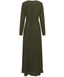 Dark Olive Chiffon Classic A-Line Long Sleeves Maxi Abaya Dress