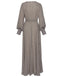 Ivory Grid Print Flared Long Sleeves Modest Maxi Dress