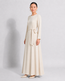 Ivory Oat Chiffon Classic A-Line Long Sleeve Maxi Abaya Dress