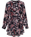 Midnight Flower Print Long Sleeves Modest Draped Blouse