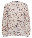 Mixed Spot Print Mock Neck Long Sleeves Modest Cropped Blouse