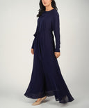 Navy Classic A-Line Long Sleeves  Maxi Abaya Dress