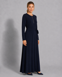 Navy A-Line Long Sleeve Jersey Dress