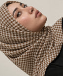 Brown Houndstooth Printed Chiffon Hijab