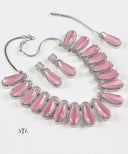 Sparkling Pink Frilled Stone Jewellery Set