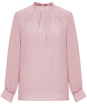 Sweet Pink Ruffle Detail Long Sleeves Modest Cropped Blouse