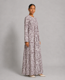 Taupe Printed Pleated Neck Button-Down A-Line Abaya