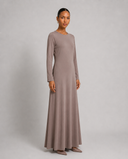 Taupe Long Sleeve Maxi Slip Dress