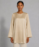 Wheat Gold Satin Bell Sleeve Blouse