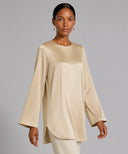 Wheat Gold Satin Bell Sleeve Blouse
