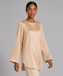 Wheat Gold Satin Bell Sleeve Blouse