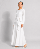 White Polka Dot Chiffon Classic A-Line Long Sleeve Maxi Abaya Dress