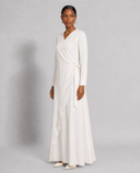 White Wrap Long Sleeve Maxi Dress